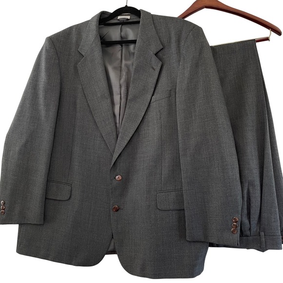 Wool Men Suit Two Piece Gray Business Career Interview Blazer Pants Size‎ L44 - Picture 1 of 16